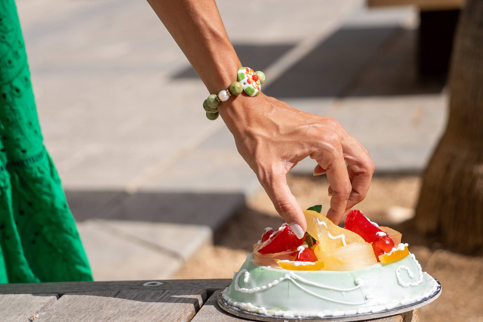 Cassata siciliana and a handmade ceramic bracelet